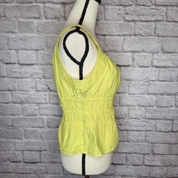 Anthropologie Maeve Liora blouse yellow thick straps ruched square neck sz Small - Picture 5 of 9